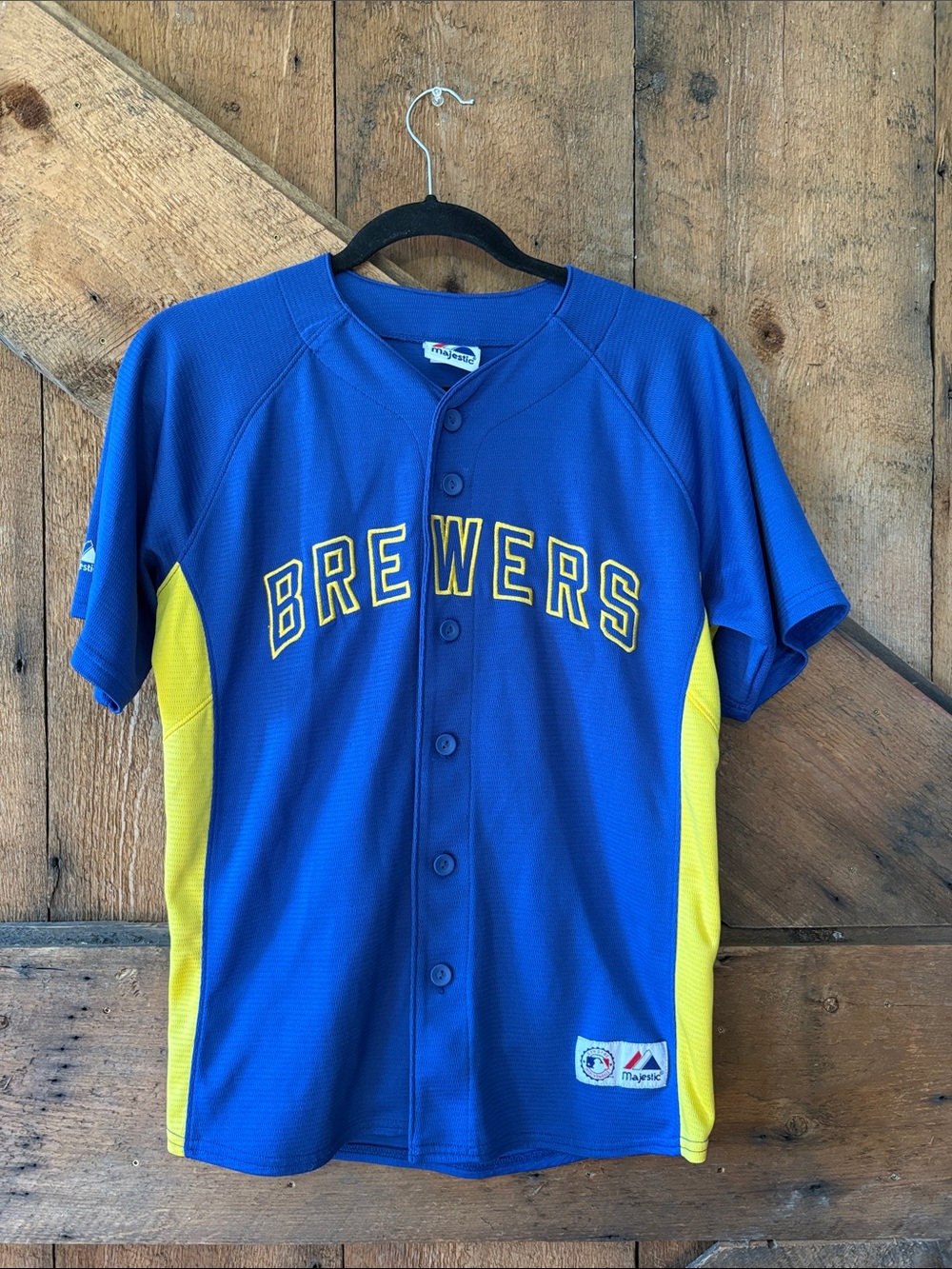 Majestic Milwaukee Brewers Ryan Braun 8 Baseball Jersey Blue Yellow Womens Large